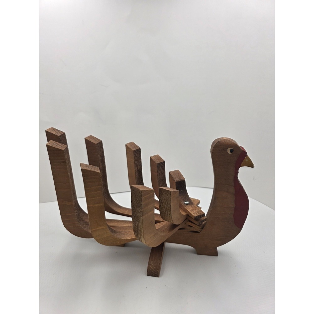 Wooden Turkey Foldable Thanksgiving Table Decor Handmade 11x8 Napkin Holder